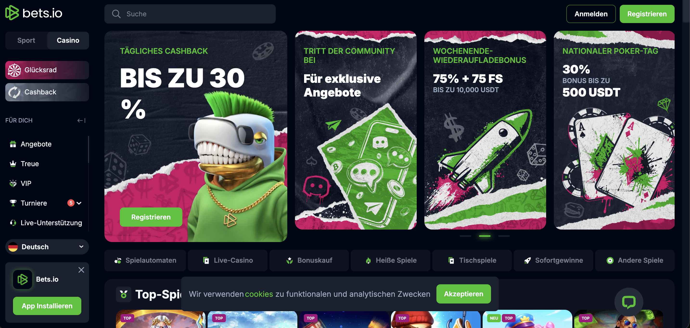 Bets.io Online Casino Interface Overview